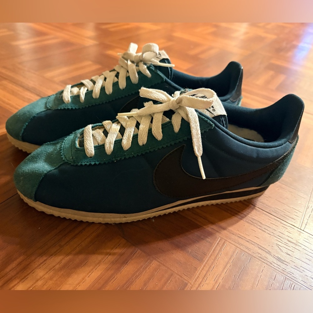 Nike Cortez 2012 vintage nylon and suede sneakers in teal/blue with black swoosh